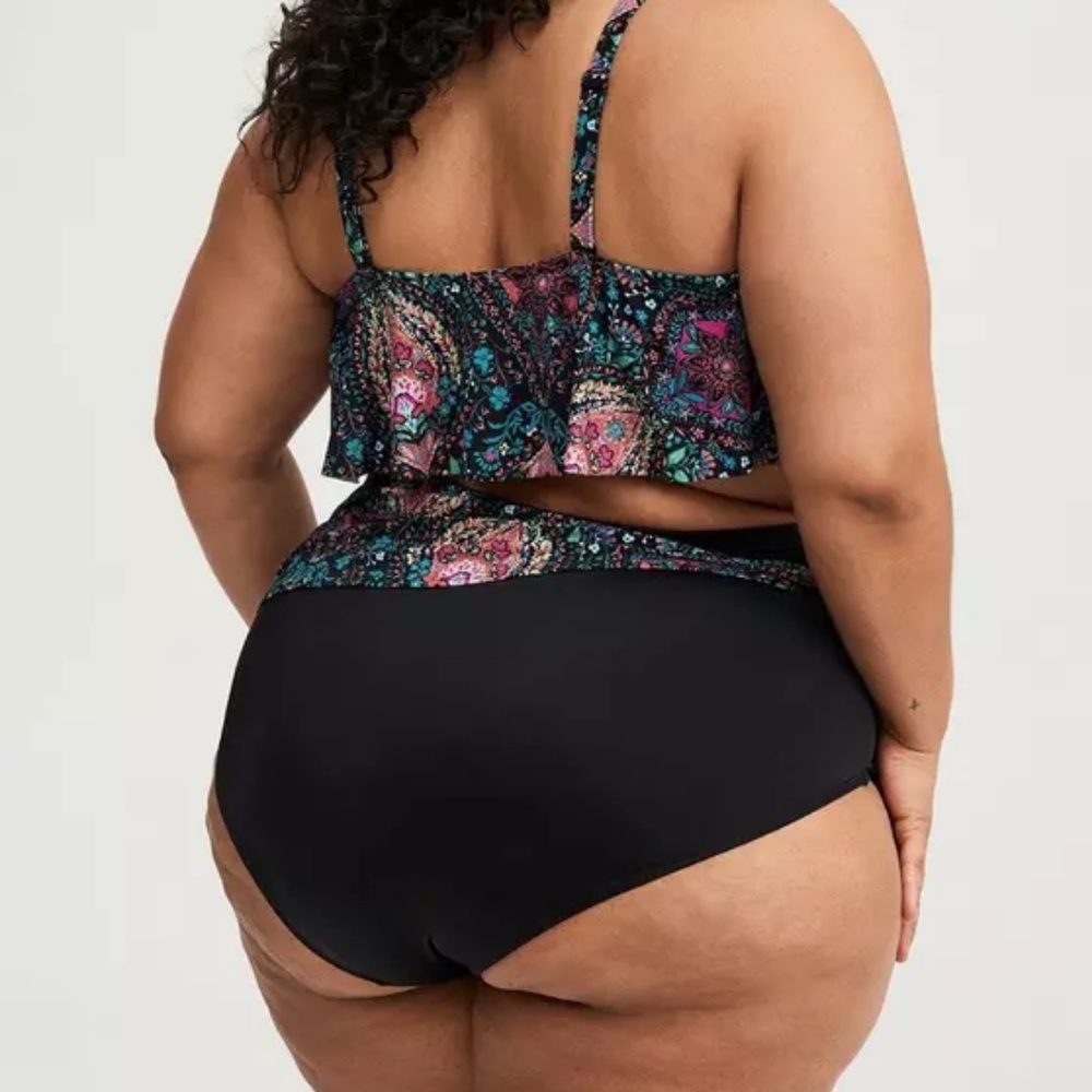 Torrid Black Blue Asymmetrical Wrap Skirted Swim Bikini Brief Size 3X NWT - Picture 2 of 5